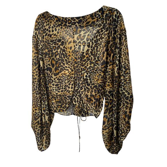 LPA Gerry Top Blouson Sleeves Lillia Leo Leopard Animal Print Party Sexy Sheer S - Picture 6 of 12